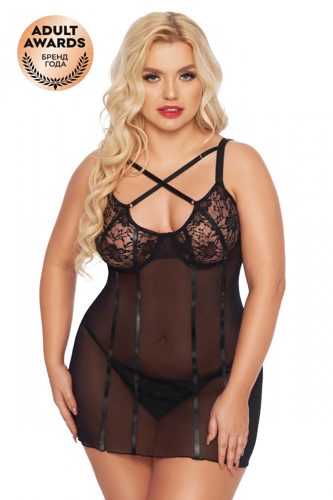 Ночная сорочка и стринги SoftLine Collection Cornelia черная XXL